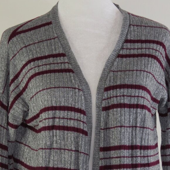 Mudd Women's Gray & Maroon Striped Long-Sleeve Open Cardigan Size M (C1308) - Picture 1 of 7